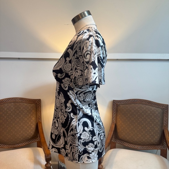 CACHE Y2K Silk Paisley One-Shoulder Party Top, Side Zip - Picture 2 of 6